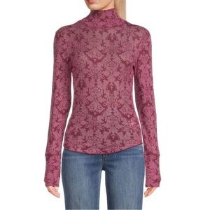 FREE PEOPLE You and I Long Sleeve Burnout Turtleneck Top L